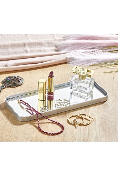 akdenizhome LEİLA DİKDÖRTGEN DEKORATİF SUNUMLUK GÜMÜŞ 12x30x2