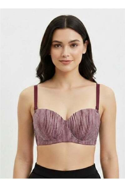 Comfort Women’s Padded Striped Memory Foam Bra – Non-Wired, Everyday – Maroon