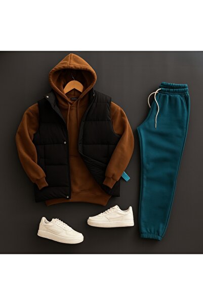 THEGENTMAN Men's 3 Thread Tracksuit with a down Vest (Soft Puff Fabric)