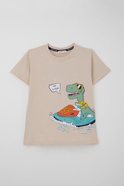 Breeze Boy's Shorts Set Jetski Enthusiast Cool Dinosaur Printed 5-9 Years Old, Beige