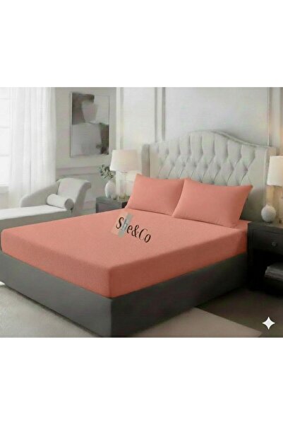 She&Co Salmon Elastic Sheet Set Solid Color - Cotton - with Pillowcases - Single - Double - King Size
