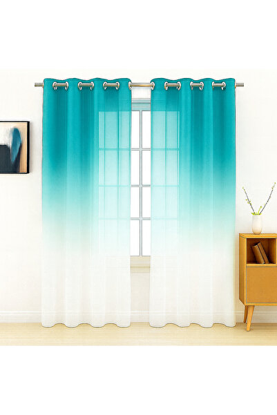 farbateks Petrol Green Color Colorful Rustic Eyelet Tulle Curtain Gradient Color Transitioning Tulle Curtain