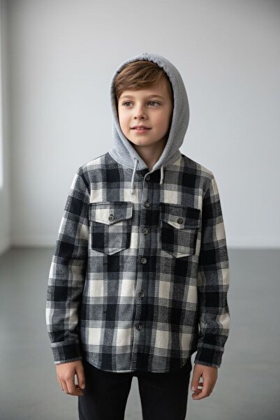 Görkem bebe ayakkabı ve tekstil Hooded Plaid Lumberjack Shirt Boy's Shirt