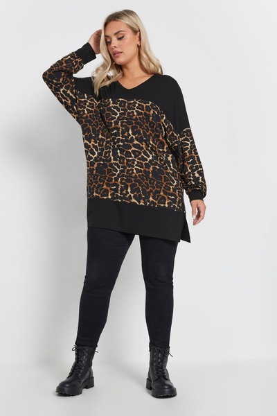 Stil Diva Plus Size V-Neck Long Sleeve Leopard Print T-Shirt 303784