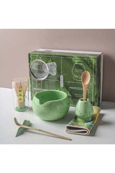 Generic Leon Home 8-piece SQ sand-pointed round bowl set, matcha whisk set, handmade bamboo matcha tools, ce