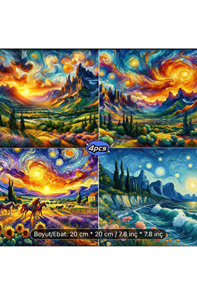 Element 5 d kendin yap tam bezeme 20x20 cm 4 lü Elmas Mozaik Boyama Seti