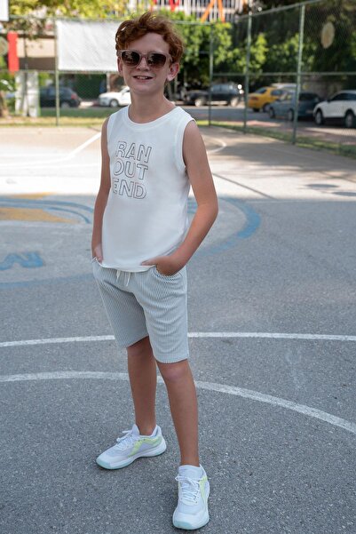 Breeze Boy's Shorts Set, Zero Sleeve, Lettering Printed Laces, Accessories, Ages 8-14, White