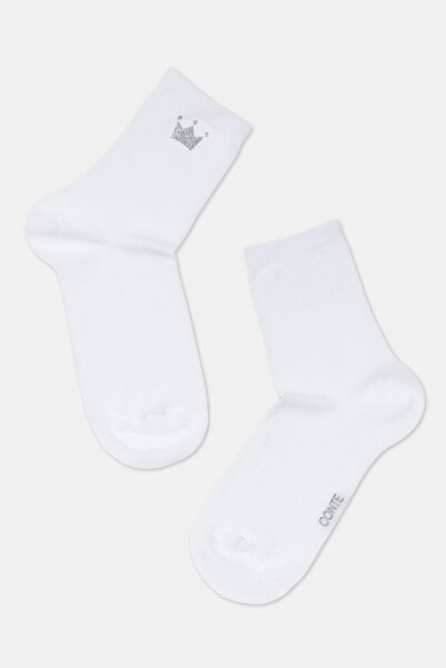 Conte Elegant Women's cotton socks with glitter print Queen, Conte Classic 430 - White, 36-37 (23)