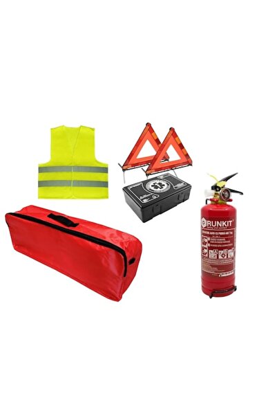 Nabi Market Trusă de siguranță auto - Sac roșu, Extinctor reîncărcabil 1 kg, Trusă de prim ajutor, 2 triunghiuri, Reflectorizante