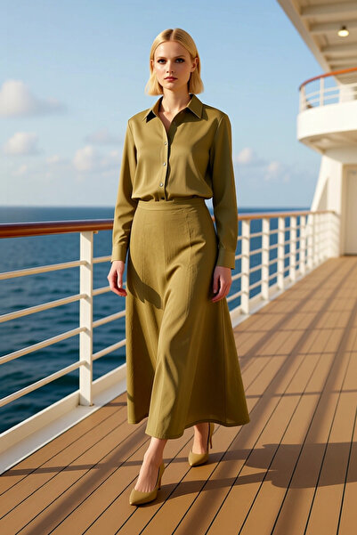 BENERLY Women's 100% Linen Midi Skirt Straight Cut Functional Durable Quality...