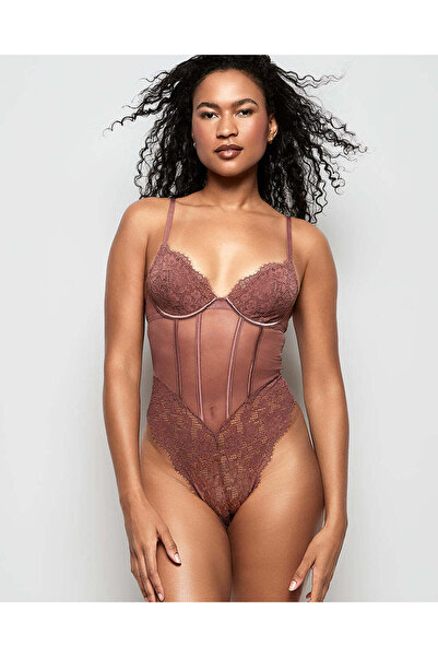 La senza Lightly Lined Lace Bodysuit in Dusty Cedar