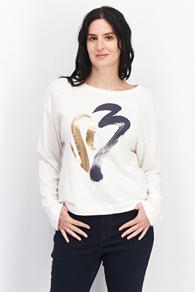 edc Women Round Neck Long Sleeve Graphic Print T-Shirt, White
