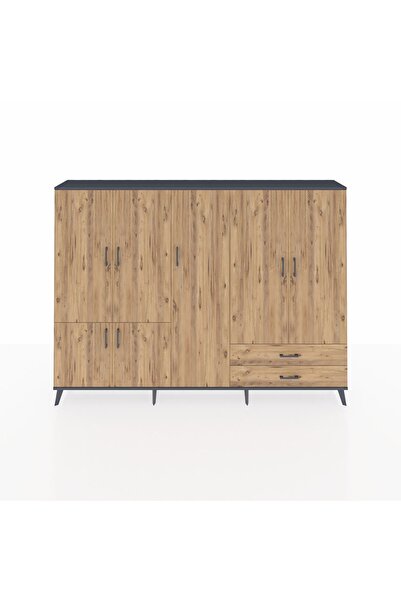 Dienni Arges Dolap 12 Raflı 2 Çekmeceli 7 Kapaklı 220x30x163 Antrasit-Çam