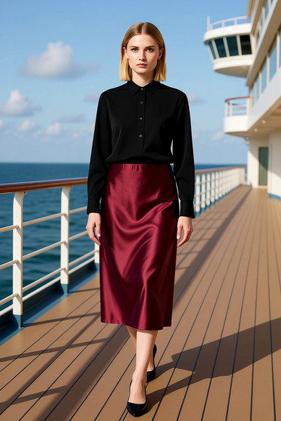 BENERLY تنورة نسائية متوسطة الطول على شكل حرف A، نمط عادي، 95% بوليستر، 5% إي...