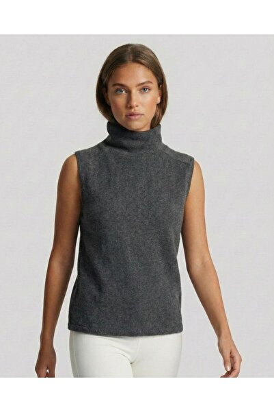 AMİDA Women's Sleeveless High Neck Anthracite Knit Sweater - 2534