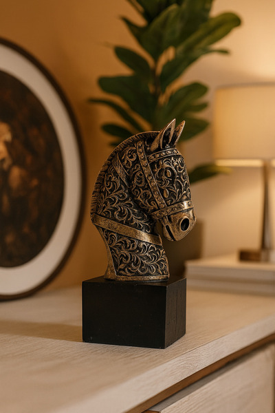 İSHTAR DEKOR DEKORATİF ANTİK AT BAŞI - ESKİTME GOLD
