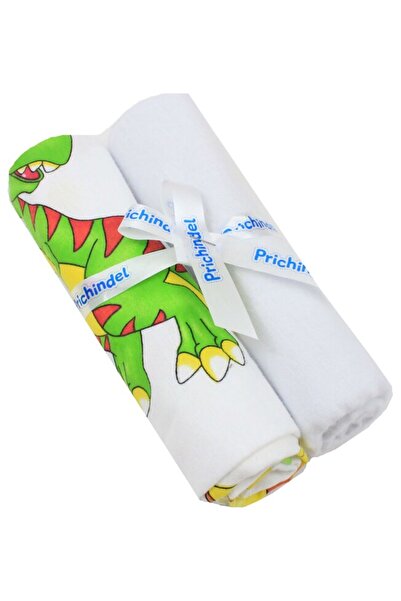 PRICHINDEL Set de 2 scutece din flanel de bumbac, Dinozauri, multicolor, 80 x...