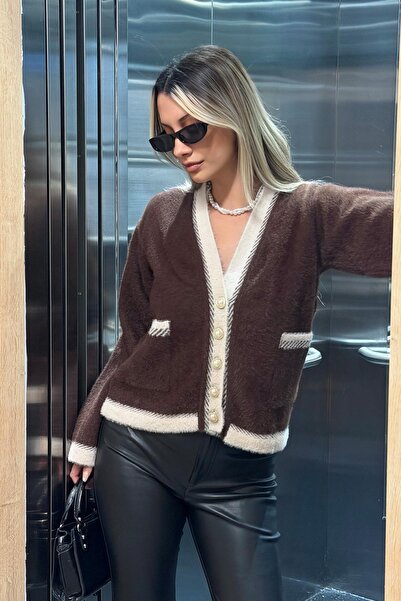 RB CLUB Women's Button Detailed Cardigan Brown