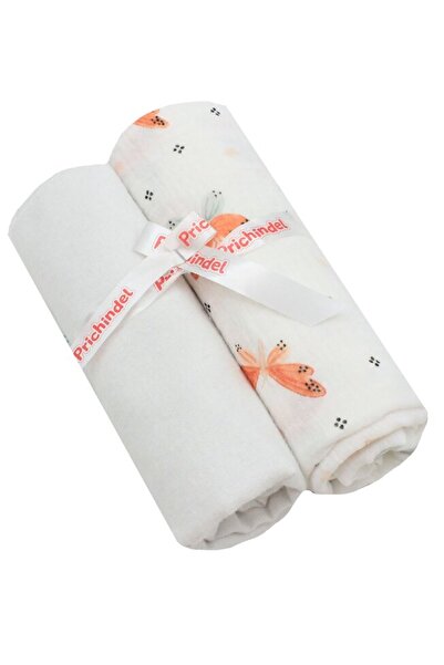 PRICHINDEL Set of 2 diapers, muslin and flannel, orange butterflies, 80 x 67 cm