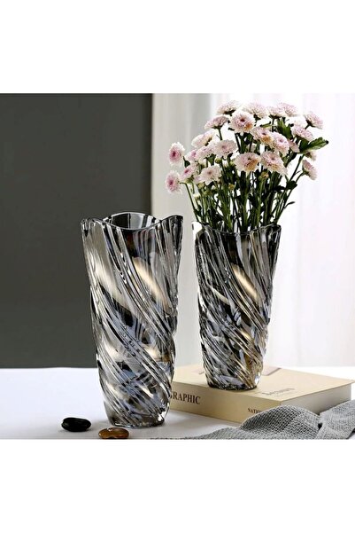 akdeniz home SDH-1487 Şahane Cam Vazo | 23 cm | Gold/Gümüş Detaylı | Bal ve Füme Renk Seçenekli