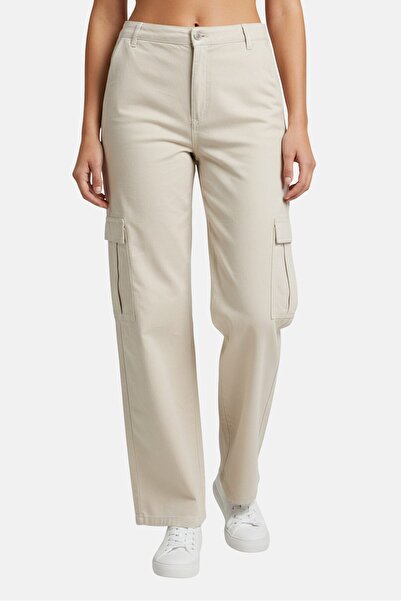 PROMOD بنطلون كارجو سادة بقصّة عادية للنساء، لون بيج