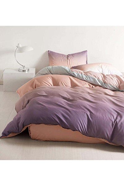 trendyhome Set de lenjerie de pat dublu, bumbac satinat, 4 piese – violet/lil...