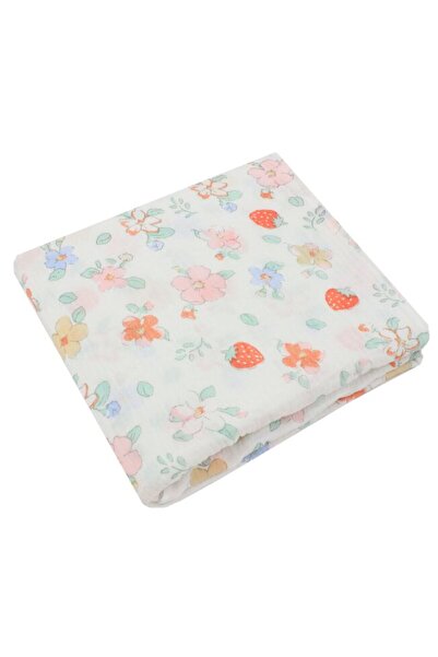 PRICHINDEL Pânză de muselină, flori roz, 80 x 67 cm, albă