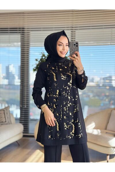 ALANURMODA Önü Varak Baskılı Tunik