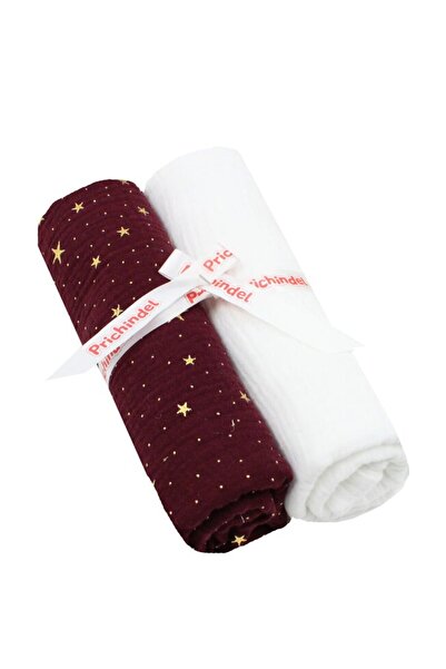 PRICHINDEL Set de 2 scutece din muselină, stele metalice, maro cu alb, 80 x 6...