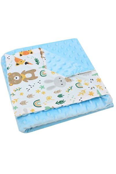 PRICHINDEL Minky blanket, bear with green scarf, cotton reverse, 80 x 100 cm, turquoise
