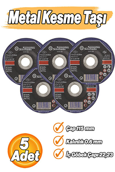Badem10 Metal Kesme Taşı 5 ADET 115x6x22mm Yüksek Performanslı Uzun Ömürlü Pr...
