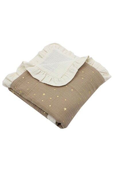 PRICHINDEL Pătură dublă de muselină, Stele metalice cu volane, bej, 80x100 cm