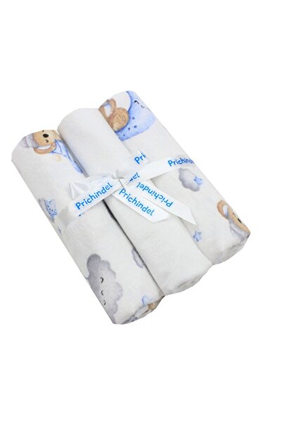 PRICHINDEL Set of 3 cloth diapers, koala with blue star, cotton flannel, multicolor, 80 x 70 cm