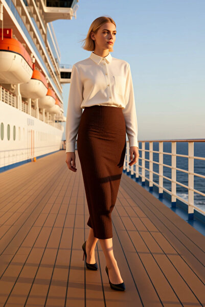 BENERLY Women's A-Line Midi Seersucker Woven Skirt Regular Waist Functional D...