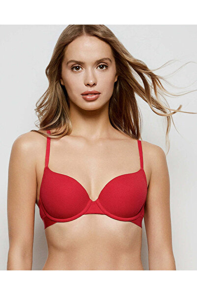 La senza حمالة صدر نصفية مبطنة بشكل خفيف من وافل باللون الأحمر كوزمو