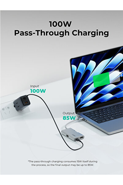 AUKEY UH-CUH01 Silver TravelDok 3-in-1 USB Hub Adapter, 1xHDMI, , 100W PD, 5Gbps, 4K @ 60Hz,