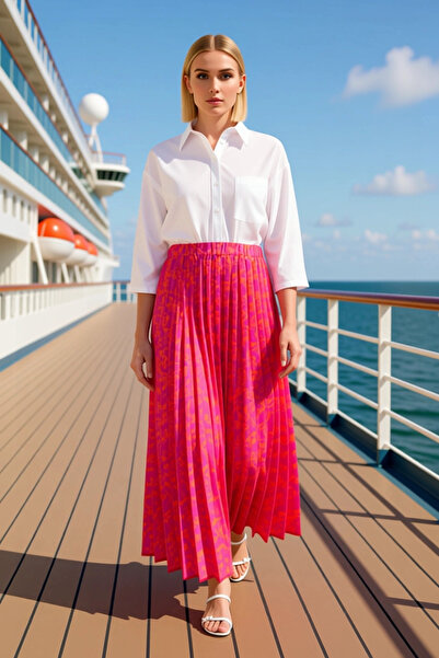 BENERLY Women's Maxi Length Pleated Skirt High Waist Zippered Belted Function...