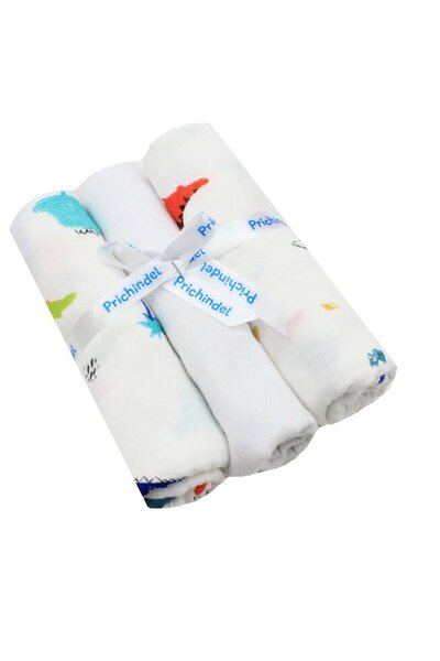 PRICHINDEL Set de 3 scutece din pânză, dinozauri colorați, muselină și fin, b...