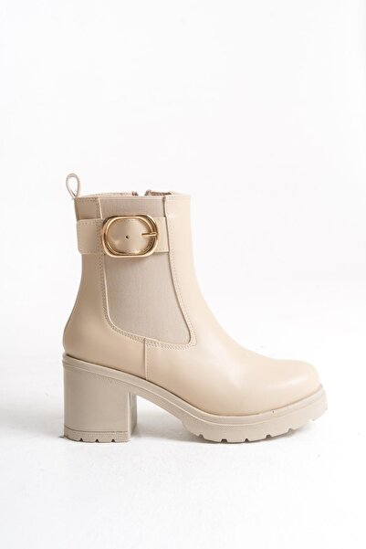 GİNZA SHOES NVL 535 Kemer Detaylı Kalın Topuklu Bot