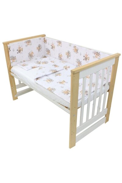 PRICHINDEL Lenjerie de pat pentru pătuț din bumbac, 4 piese, Ursuleț în avion...