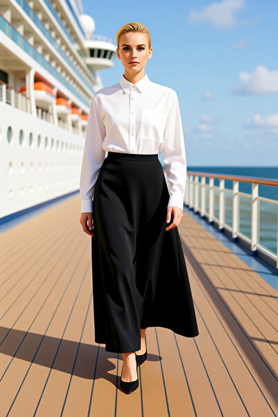 BENERLY Fusta midi evazată pentru femei, grosime medie, model simplu, funcțio...