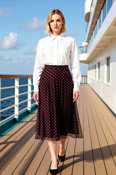 BENERLY Fusta de damă din șifon plisat, din țesătură țesută, lungime midi, cu...