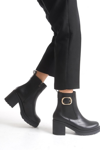 kajal ayakkabı Nvl 535 Belt Detailed Thick Heeled Boots