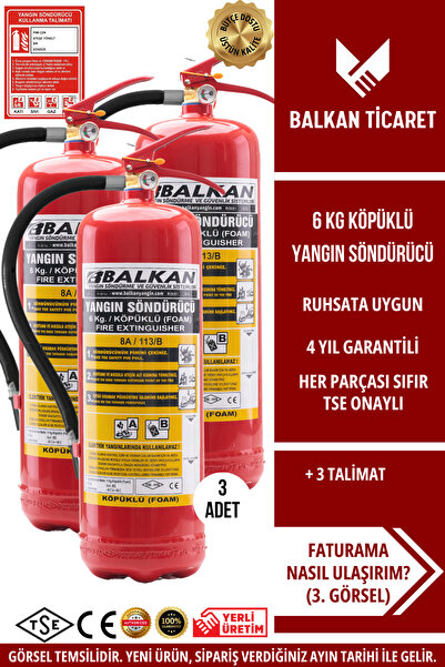 Balkan Ticaret 6 KG YANGIN SÖNDÜRME CİHAZI KÖPÜKLÜ 3 ADET TALİMAT TSE HYB CE ...