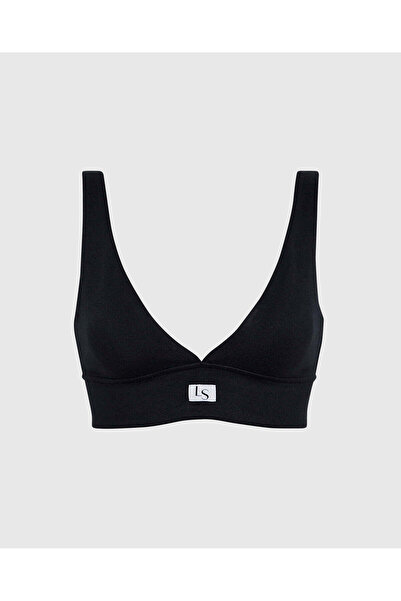 La senza حمالة صدر بفتحة رقبة على شكل حرف V مع شعار باللون الأسود المتوهج