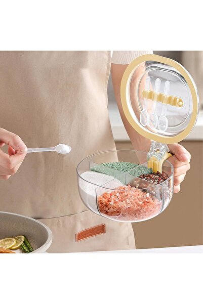 COOYA 4 Compartments Seasoning Jar, Portable Spice Jars For Kitchen, Transparent Spice Jars With Handle, F