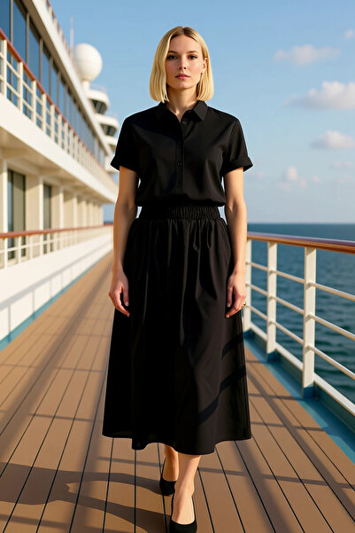 BENERLY Fusta maxi evazată cu talie înaltă pentru femei, simplă, din bumbac, ...