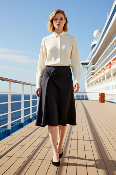 BENERLY Fusta midi tricotată simplă pentru femei 93% poliester 7% elastan Fun...