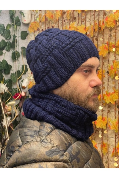 Gönülden Tasarım Hand Knitted Men's Beanie Neck Collar Set