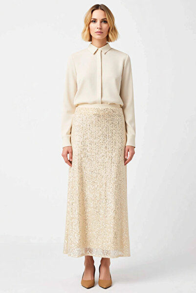 BENERLY Women's Midi Plain Patterned Sequined Knitted Skirt High Waist Functi...